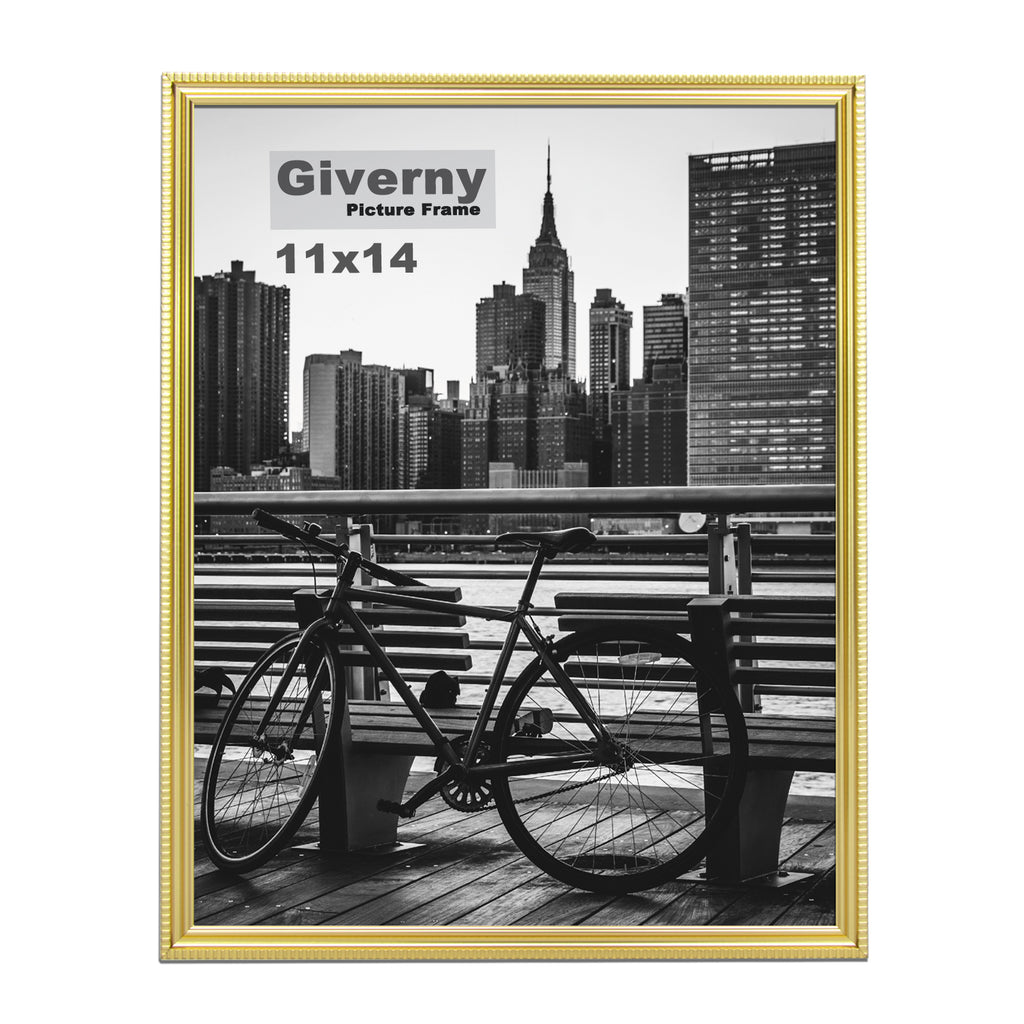 Giverny Picture Frame(11x14 Gold), Wall-Mounted or Desk Top Display, Ultra-Light Photo Frame with Plexiglass Panel for Weddings, Parties, Ceremonies, Living Rooms, Bedrooms