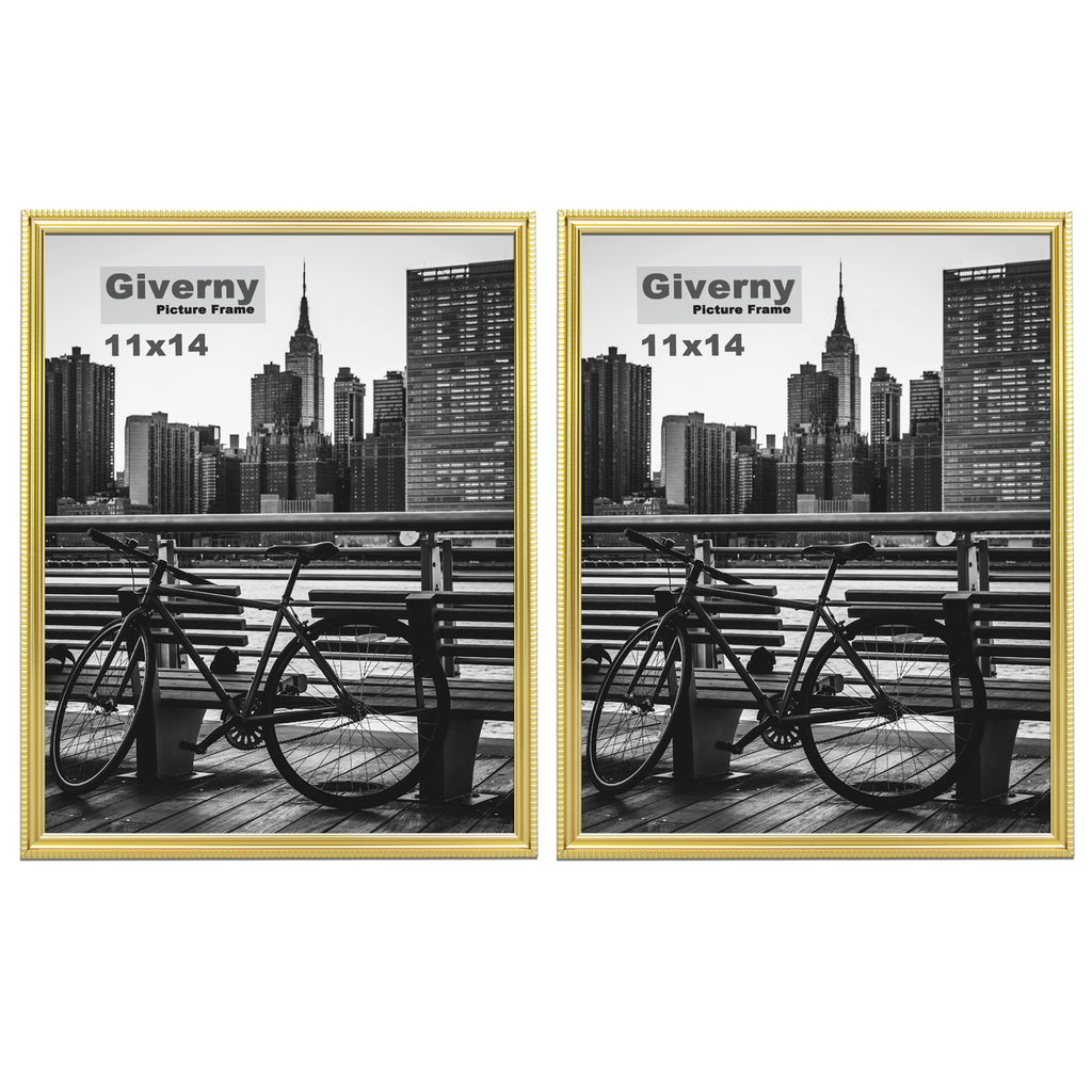 Giverny Picture Frame(11x14 Gold), 2-Pack Wall-Mounted or Desk Top Display, Ultra-Light Photo Frame with Plexiglass Panel for Weddings, Parties, Ceremonies, Living Rooms, Bedrooms