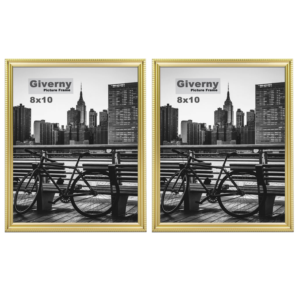 Giverny Picture Frame(8x10 Gold), 2-Pack Wall-Mounted or Desk Top Display, Ultra-Light Photo Frame with Plexiglass Panel for Weddings, Parties, Ceremonies, Living Rooms, Bedrooms