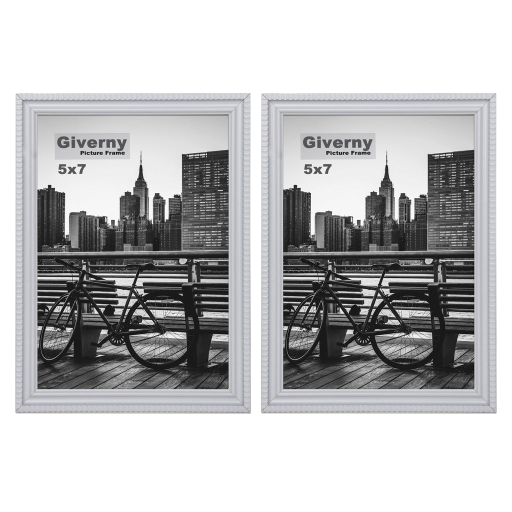 Giverny Picture Frame(5x7 Gray), 2-Pack Wall-Mounted or Desk Top Display, Ultra-Light Photo Frame with Plexiglass Panel for Weddings, Parties, Ceremonies, Living Rooms, Bedrooms