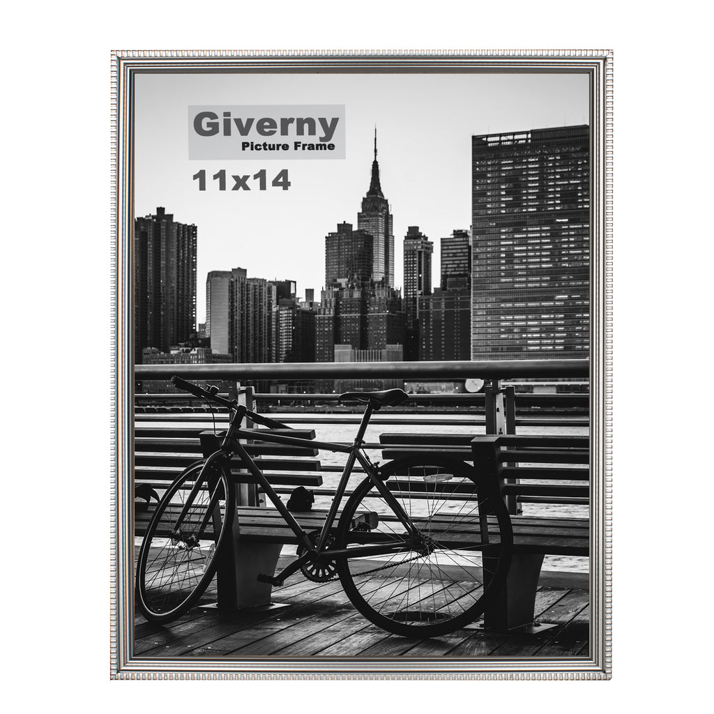 Giverny Picture Frame(11x14 Silver), Wall-Mounted or Desk Top Display, Ultra-Light Photo Frame with Plexiglass Panel for Weddings, Parties, Ceremonies, Living Rooms, Bedrooms