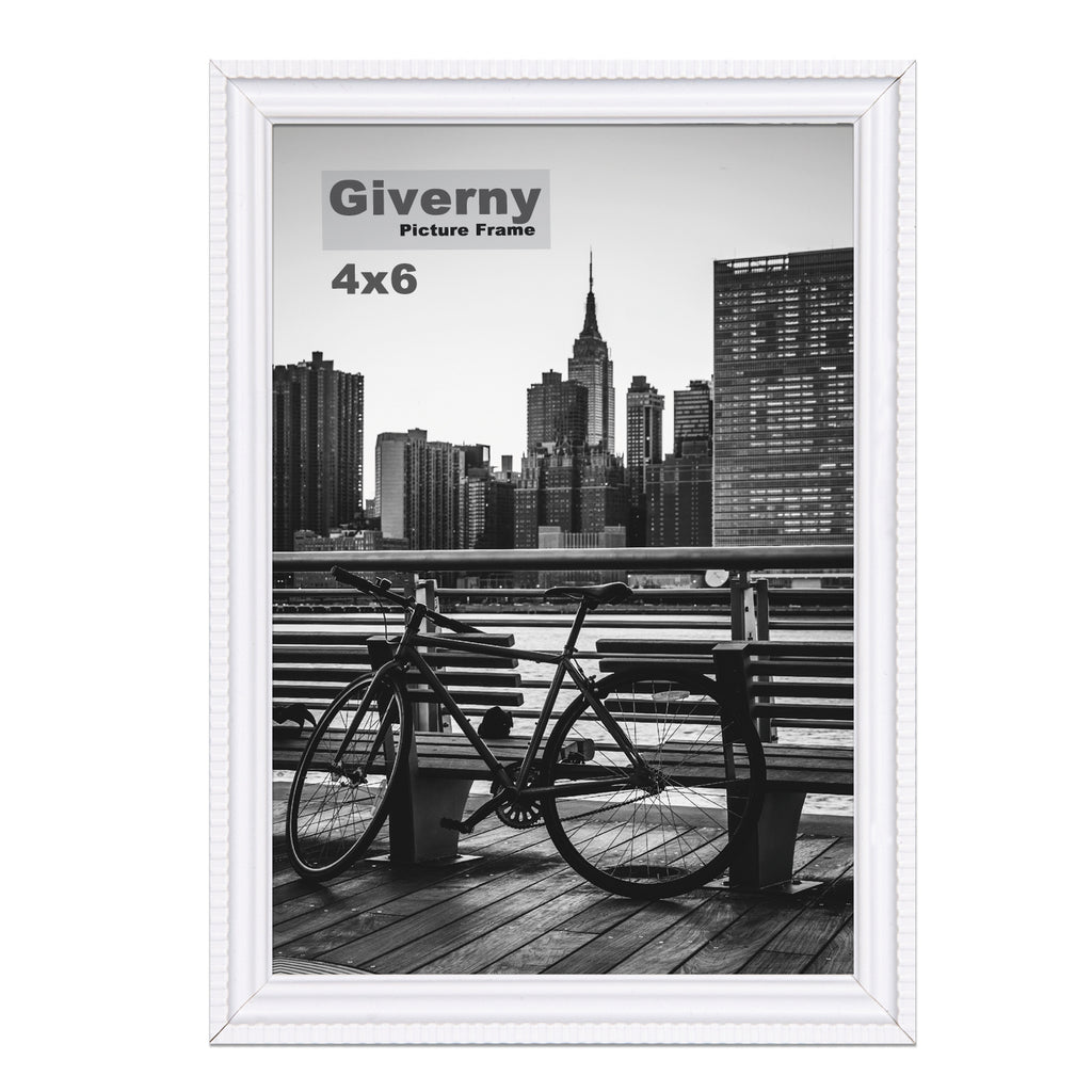 Giverny Picture Frame(4x6 White), Wall-Mounted or Desk Top Display, Ultra-Light Photo Frame with Plexiglass Panel for Weddings, Parties, Ceremonies, Living Rooms, Bedrooms