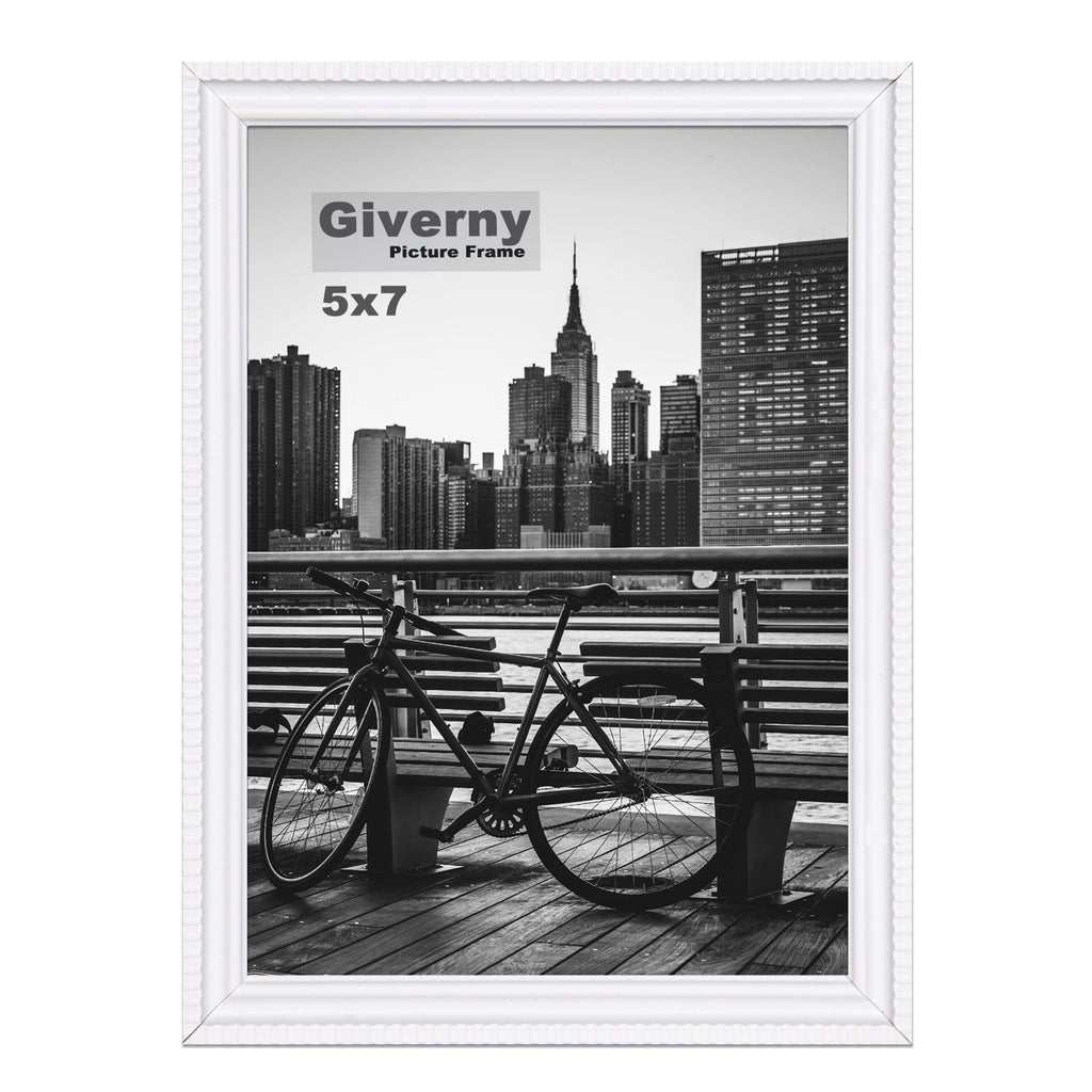 Giverny Picture Frame(5x7 White), Wall-Mounted or Desk Top Display, Ultra-Light Photo Frame with Plexiglass Panel for Weddings, Parties, Ceremonies, Living Rooms, Bedrooms