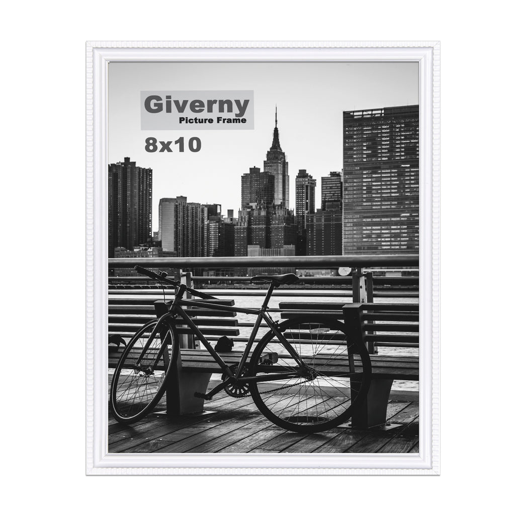 Giverny Picture Frame(8x10 White), Wall-Mounted or Desk Top Display, Ultra-Light Photo Frame with Plexiglass Panel for Weddings, Parties, Ceremonies, Living Rooms, Bedrooms